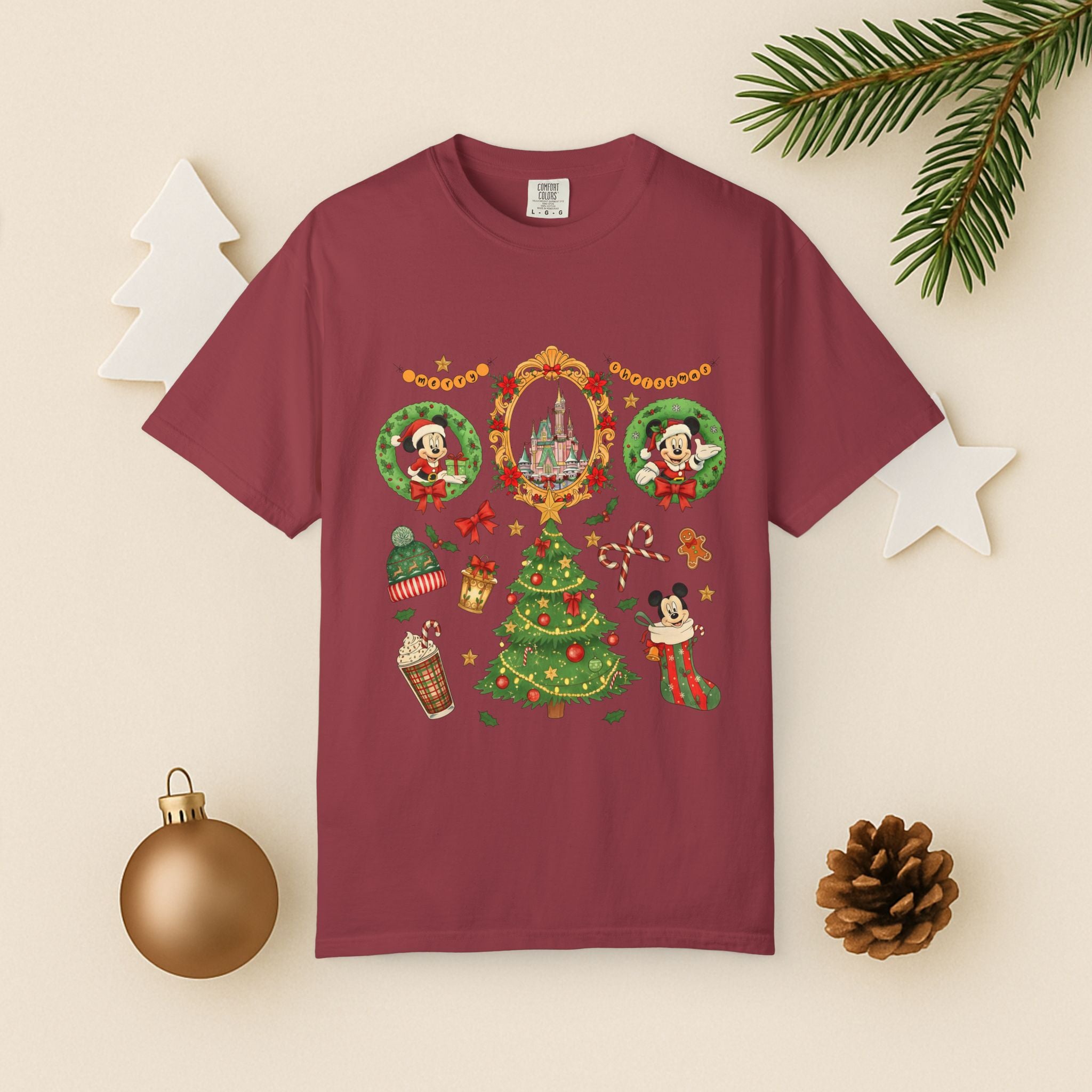 Christmas Disney Holiday T-Shirt — Mickey & Minnie Ornament Tree Design