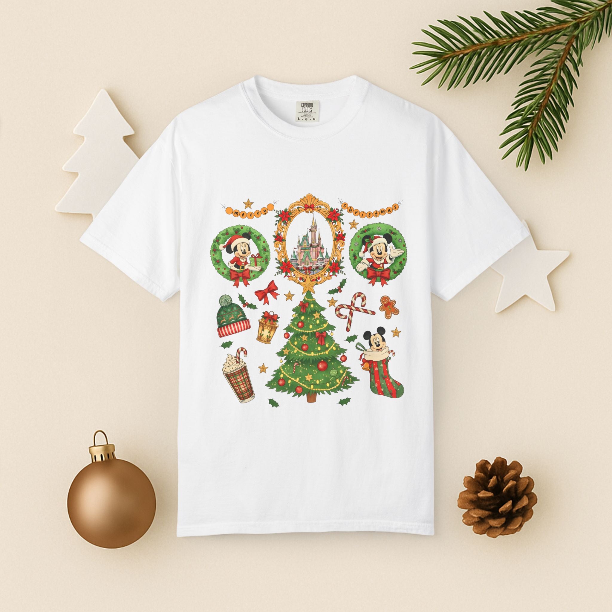 Christmas Disney Holiday T-Shirt — Mickey & Minnie Ornament Tree Design