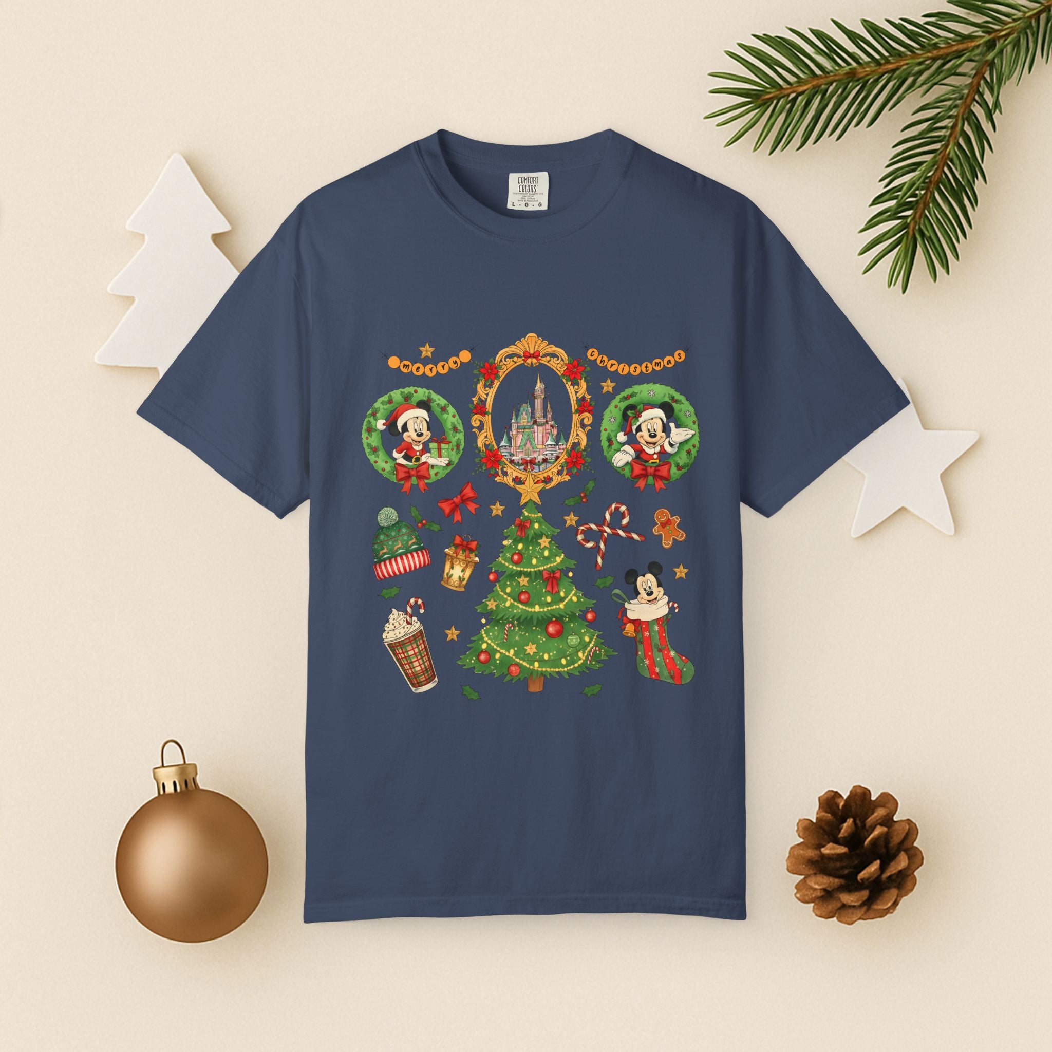 Christmas Disney Holiday T-Shirt — Mickey & Minnie Ornament Tree Design